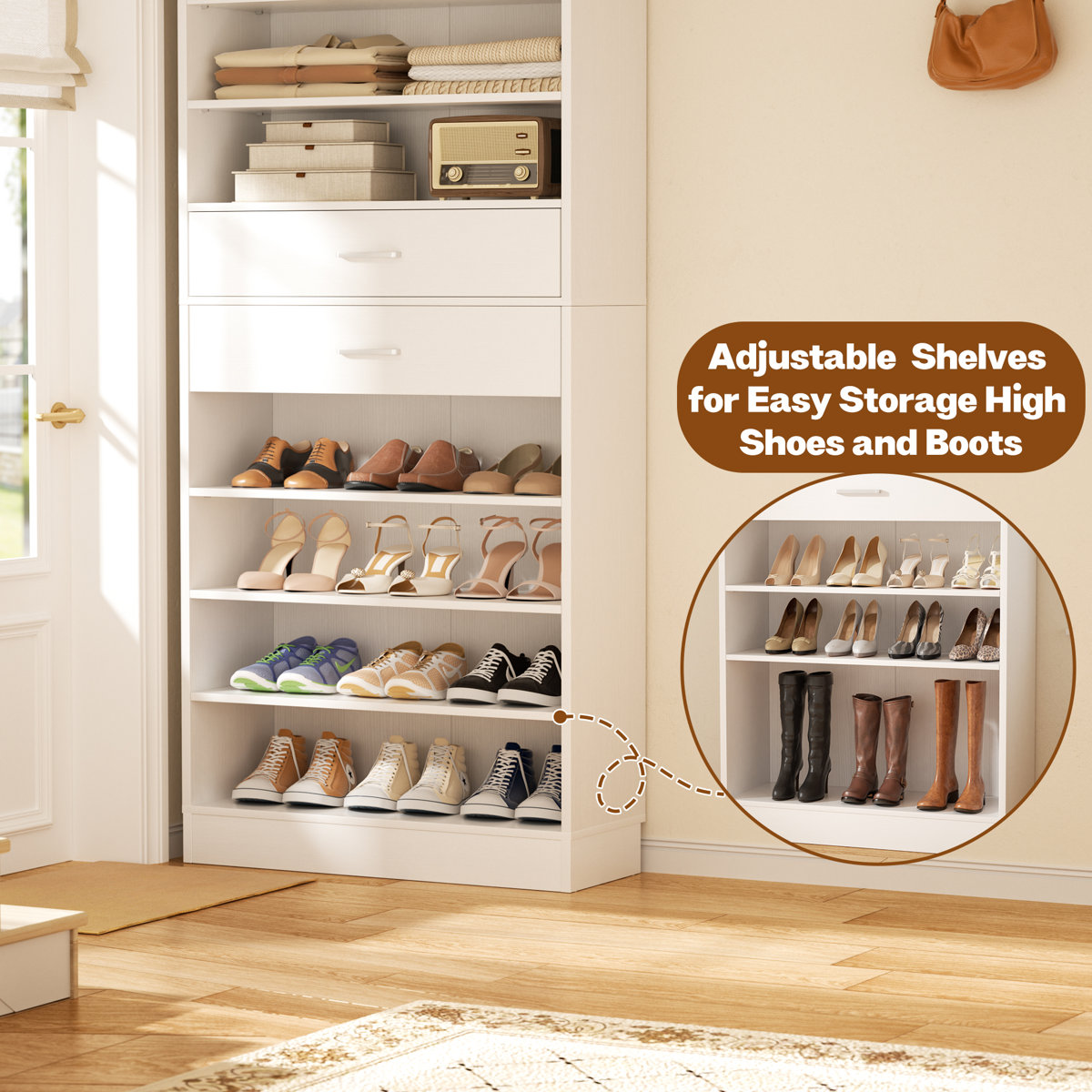 40 Pair Shoe Storage Cabinet, 10-Tier Shoe Rack With Drawers